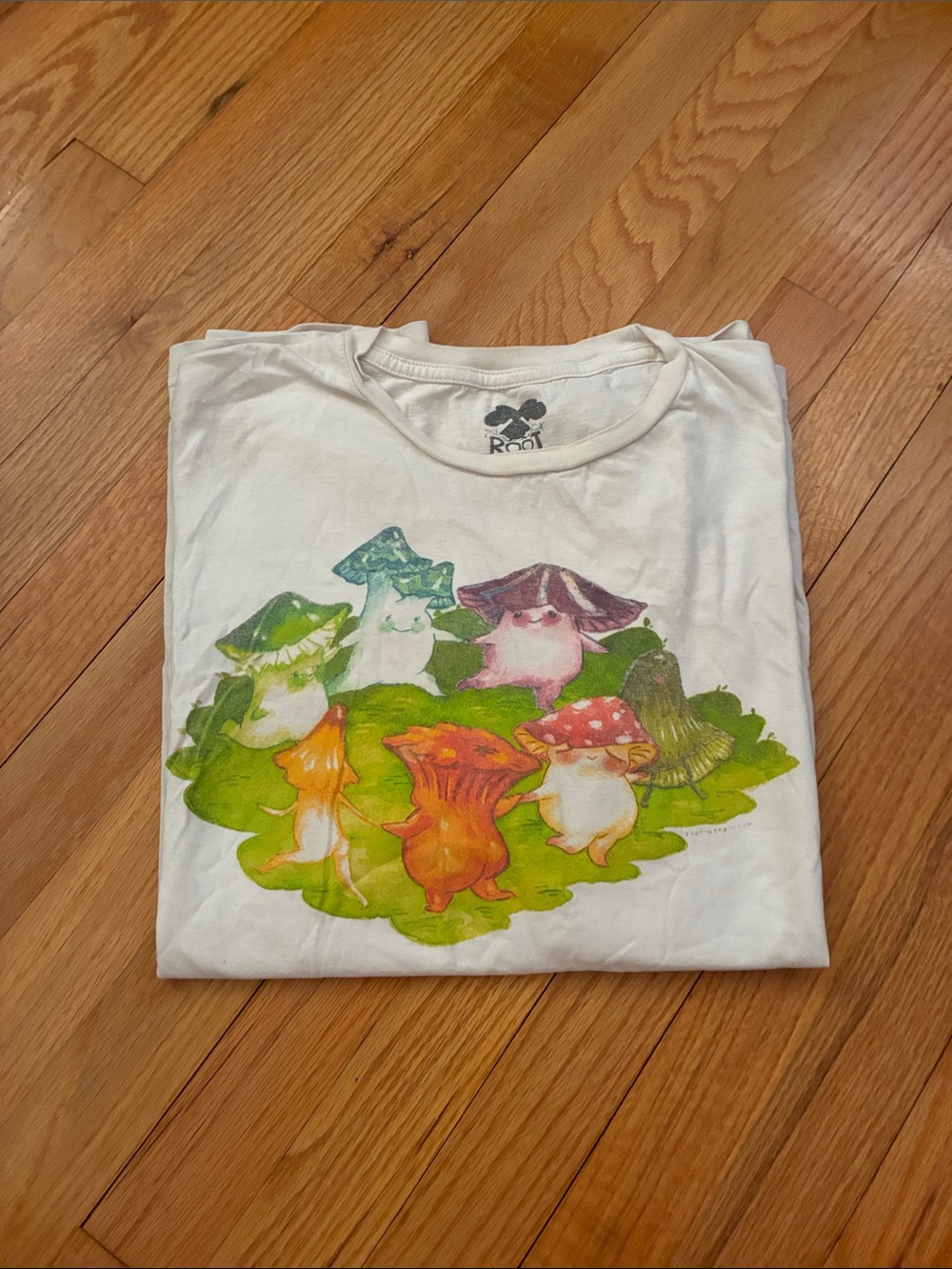 White Oversized Graphic Mushroom T‑Shirt with Colorful Gnomes